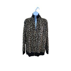 Michael Kors Womens Leopard Print Zip-Up Jacket Long Sleeve mob wife animal soft